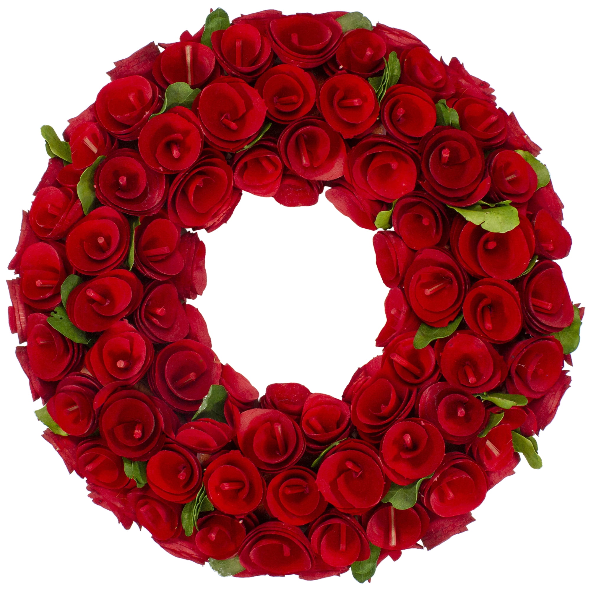 Northlight 12" Unlit Red Wooden Rose Floral Artificial Spring Wreath