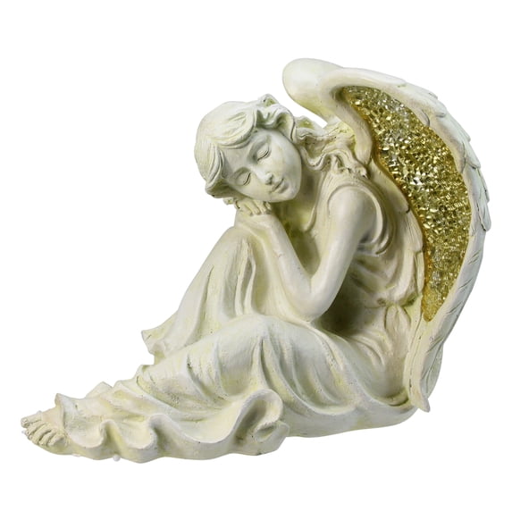 Northlight 12" Weathered Mosaic Religious Resting Angel Outdoor Patio Garden Statue - White/Gold