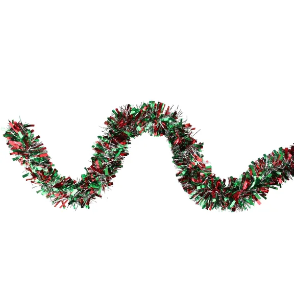 Northlight 12' Wide Cut Metallic Green Red Ice Gold Christmas Tinsel Garland