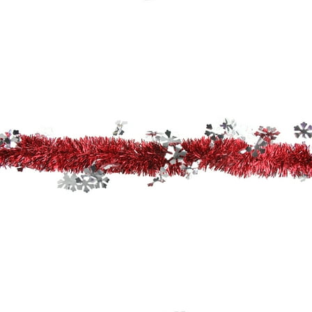 Northlight 12' x 3" Unlit Shiny Red/Silver Snowflakes Tinsel Christmas Garland