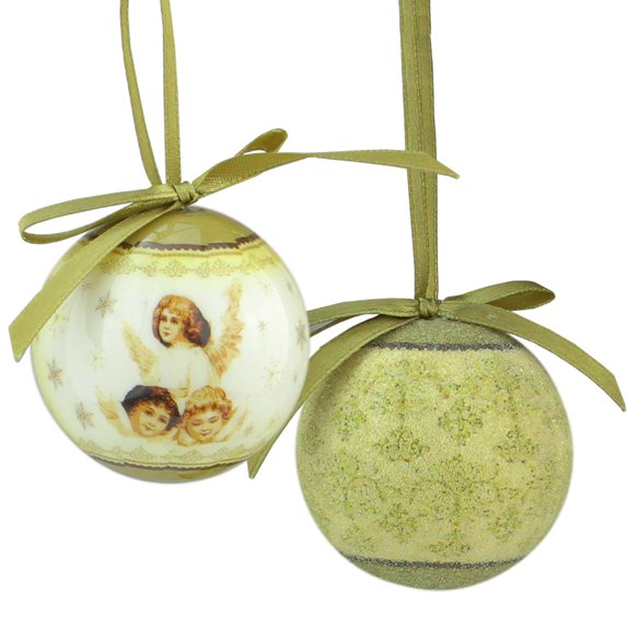 Northlight 12ct Angel Decoupage Shatterproof Christmas Ball Ornament Set 1.75" - Green/White