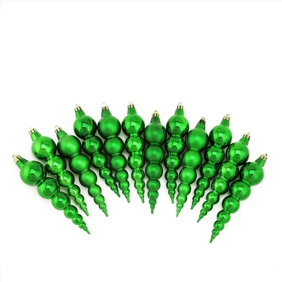 12ct Green Shatterproof Shiny and Matte Finial Christmas Ornaments 6"