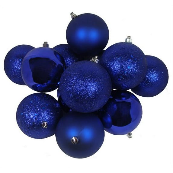 12ct Royal Blue 4-Finish Shatterproof Christmas Ball Ornaments 4" (100mm)