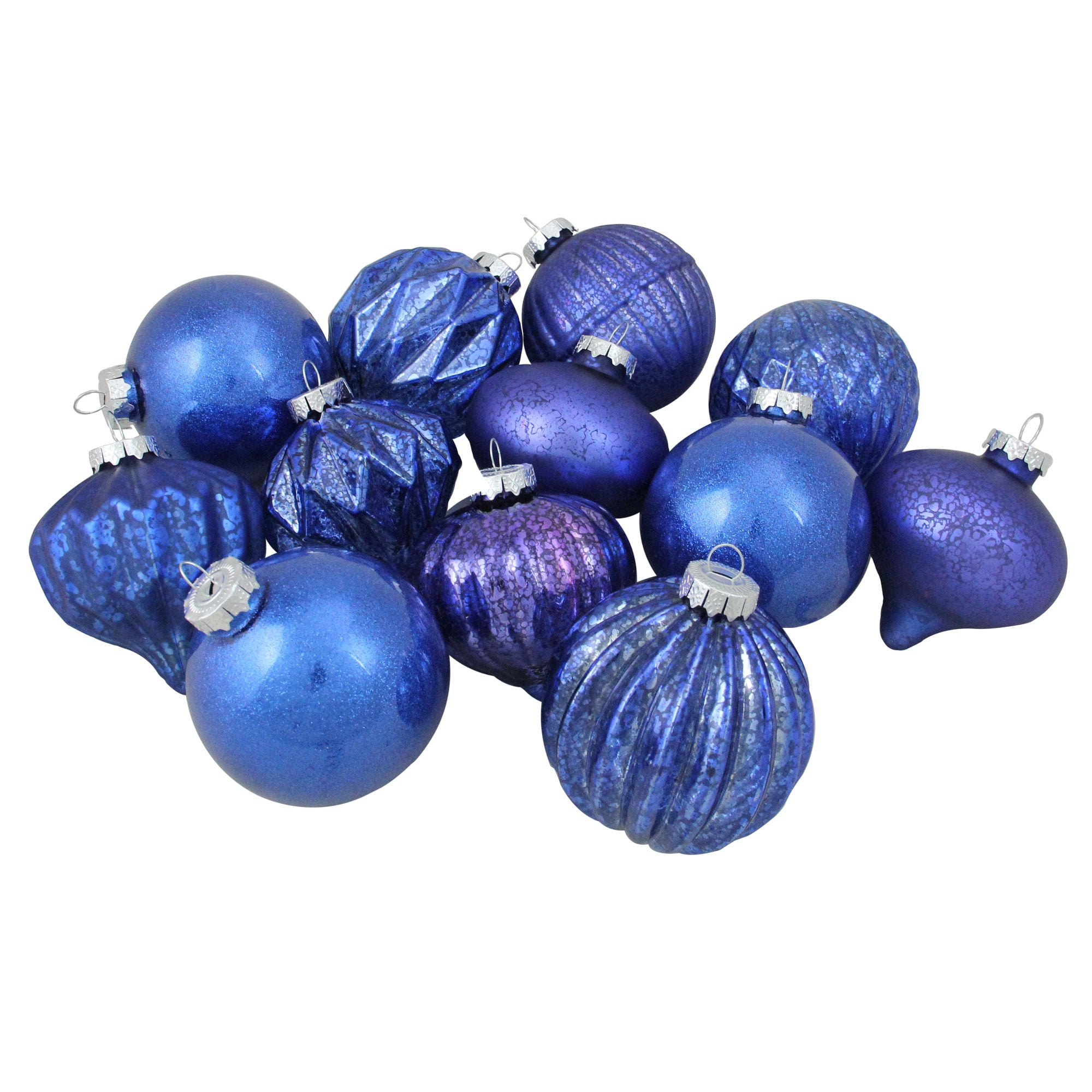 Northlight Multi Finish with Various Shaped Christmas Ornaments - 3.75" - Royal Blue - 12ct