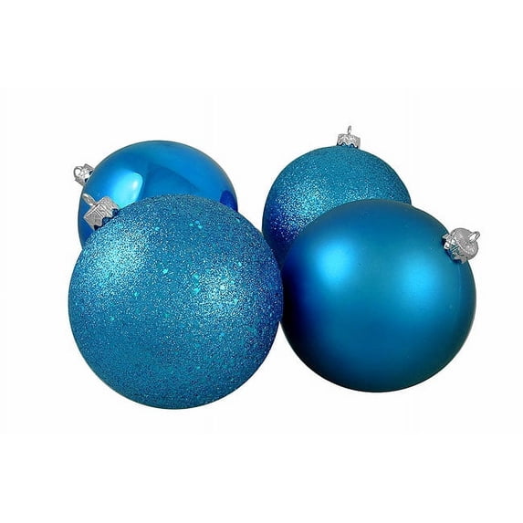12ct Teal Blue Shatterproof 4-Finish Christmas Ball Ornaments 6" (150mm)