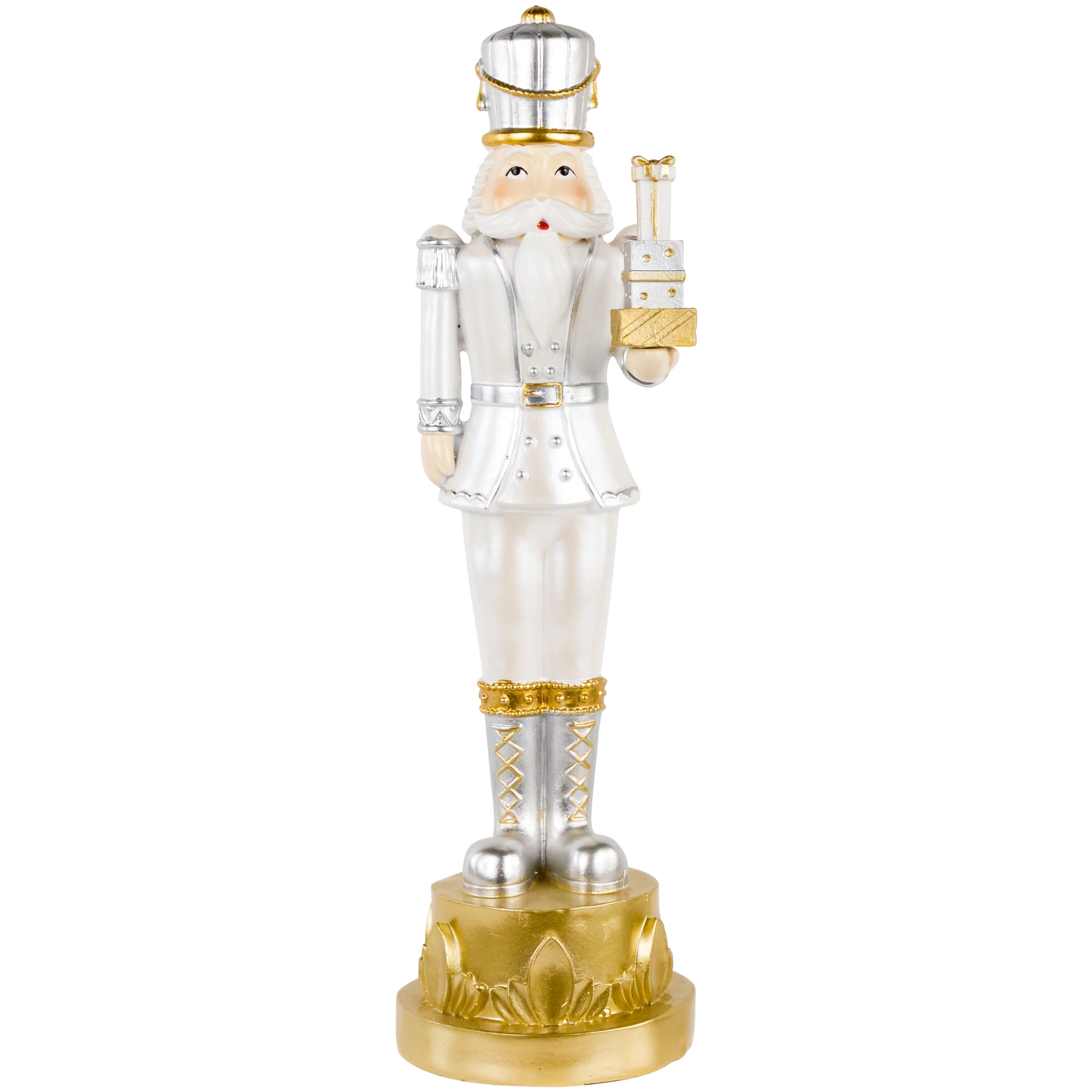 13.5" Gold and Silver Resin Christmas Nutcracker with Gifts
