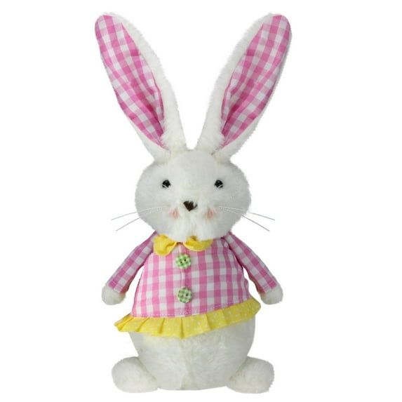Northlight 13.5" Plush Checkered Spring Coat Bunny Rabbit Easter Decoration - White/Pink