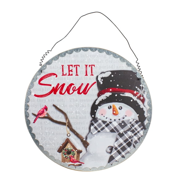 Northlight 13.5" Snowman with Cardinals Let it Snow Christmas Wall Sign