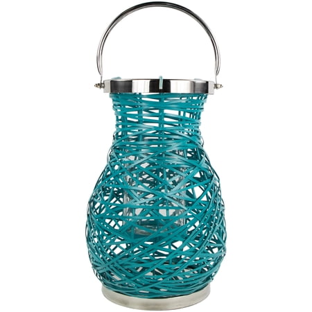 Northlight Woven Iron Hurricane Pillar Candle Lantern - 13.5" - Turquoise Blue