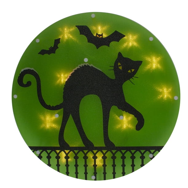 Northlight 13.75" Lighted Black Cat Halloween Window Silhouette