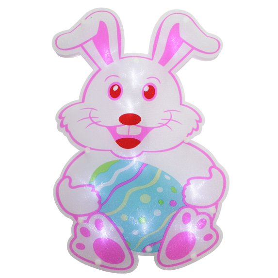 Northlight 13.75"Lighted White and Pink Battery Operated LED Easter Bunny Window Silhouette