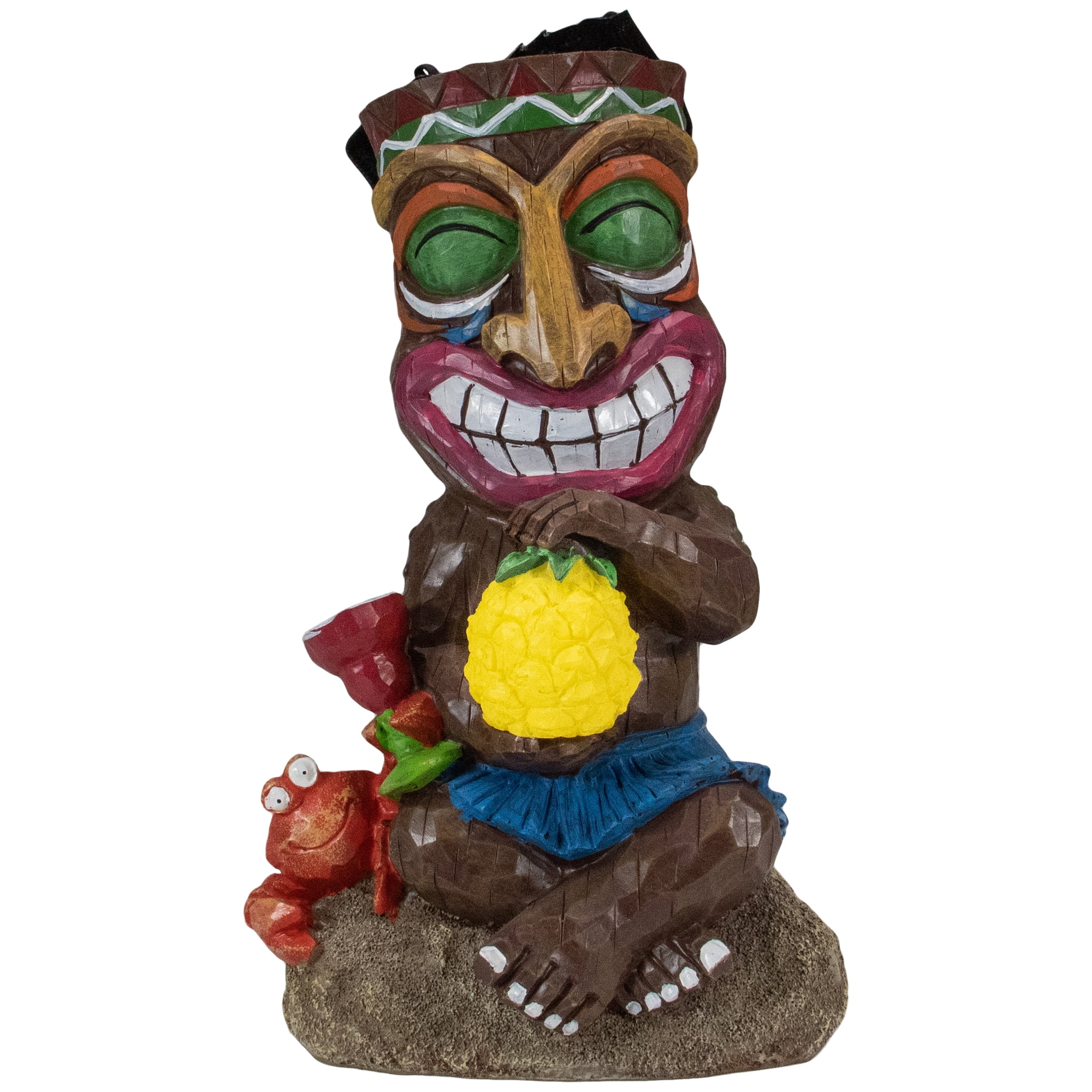 13.75" Solar Lighted Polynesian Tiki Statue with Pineapple