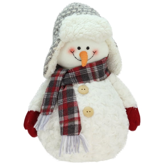 13" Friendly Snowman with Trapper Hat Christmas Tabletop Decoration