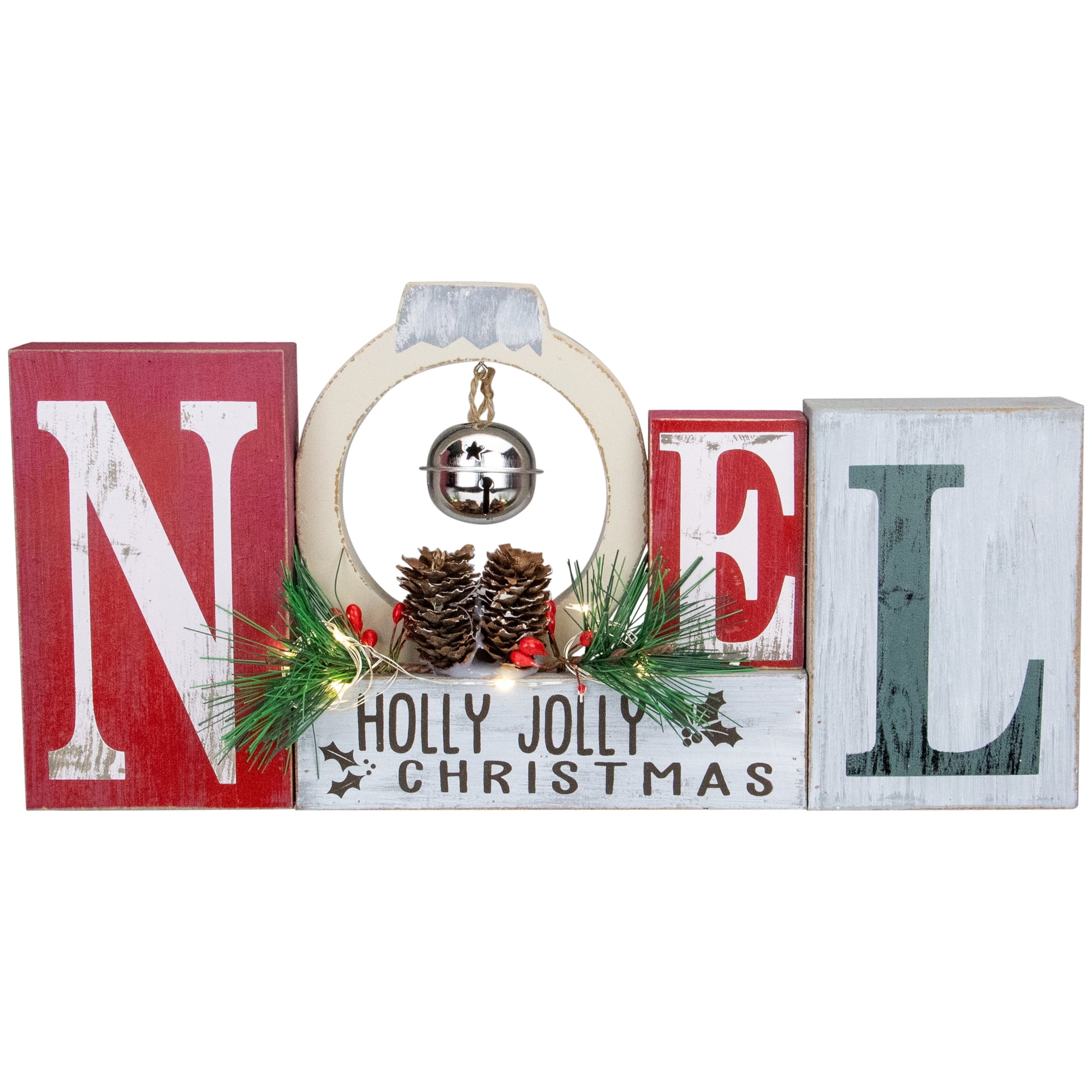 Northlight 13" LED Lighted Noel Holly Jolly Christmas Sign with Jingle
