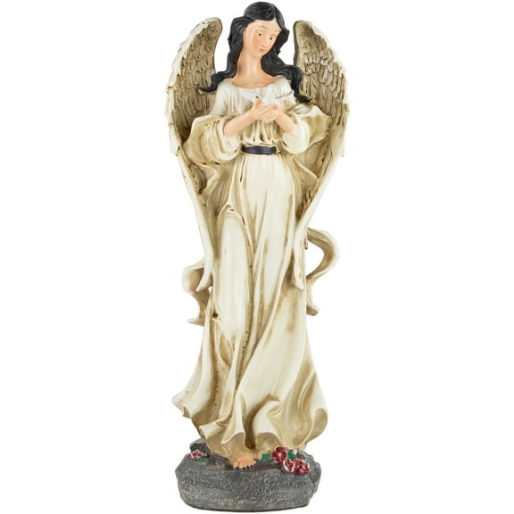 Northlight 13.5" Weathered "Peace and Love" Angel with Dove Outdoor Patio Garden Statue - Ivory