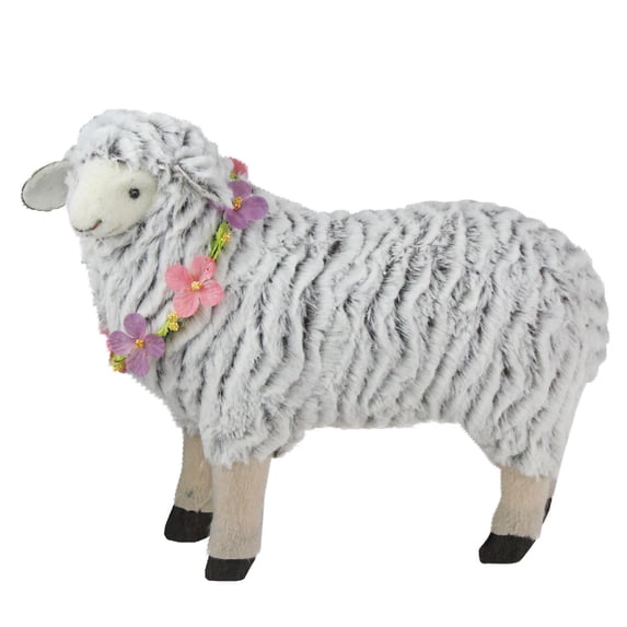 Northlight 13" Plush Standing Sheep Spring Easter Figure - White/Black