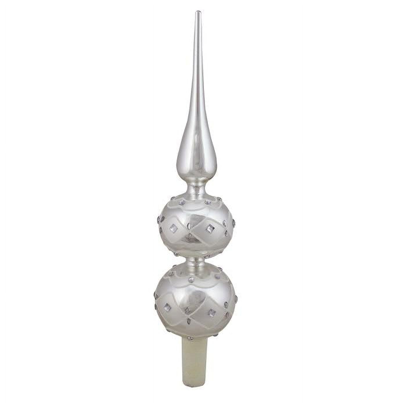 Northlight 13" Silver and White Diamond Design Glitter Gem Glass Finial