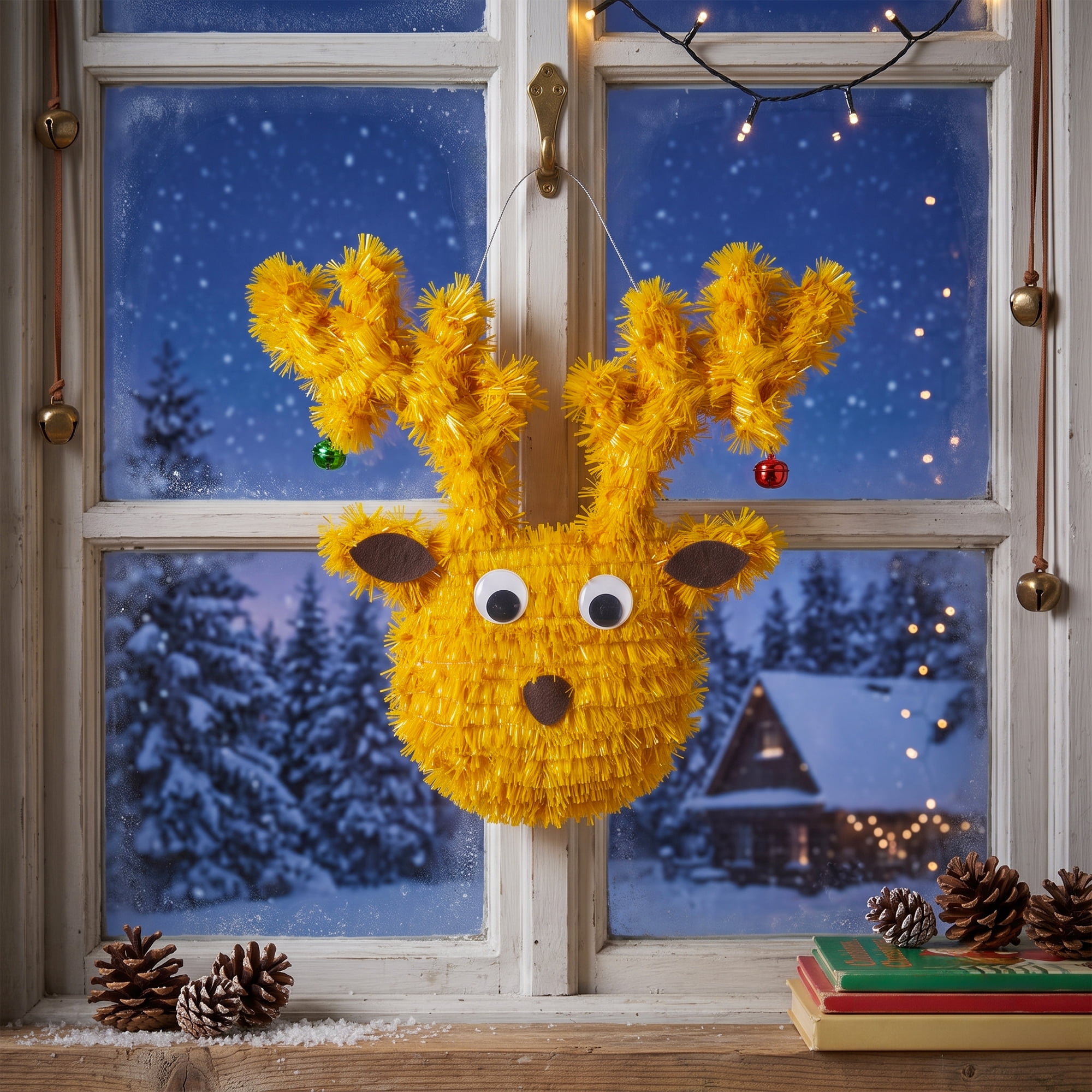 Northlight 13" Tinsel Reindeer with Mini Jingle Bells Hanging Christmas Decoration