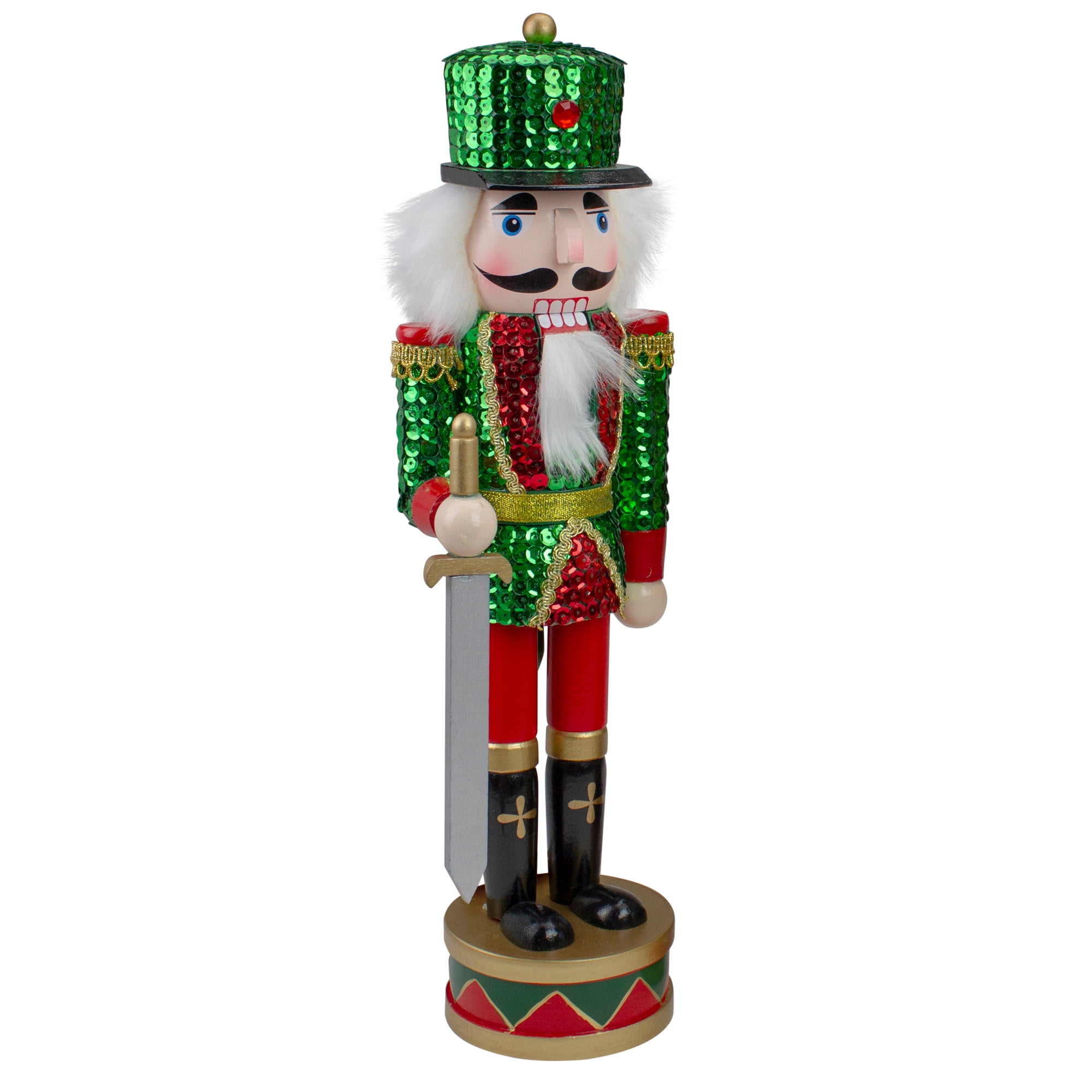 Northlight 14.25" Red and Green Sequin Jacket Nutcracker with Sword