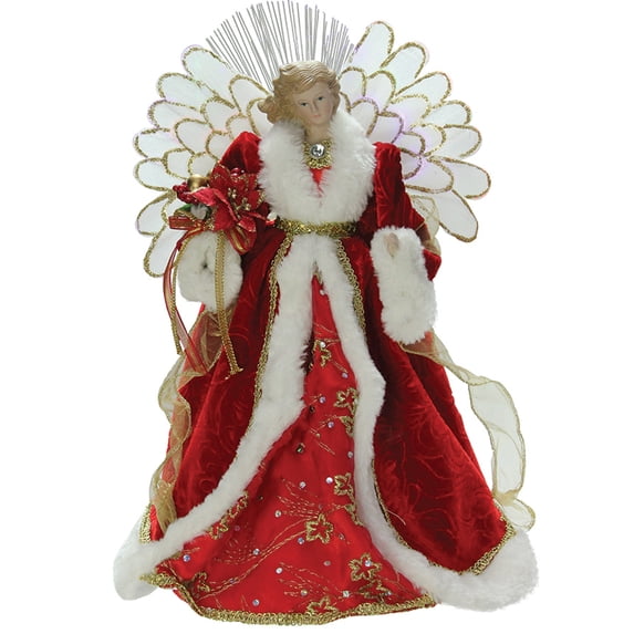 Northlight 14.5" Lighted Red and White Fiber Optic Angel Christmas Tree Topper