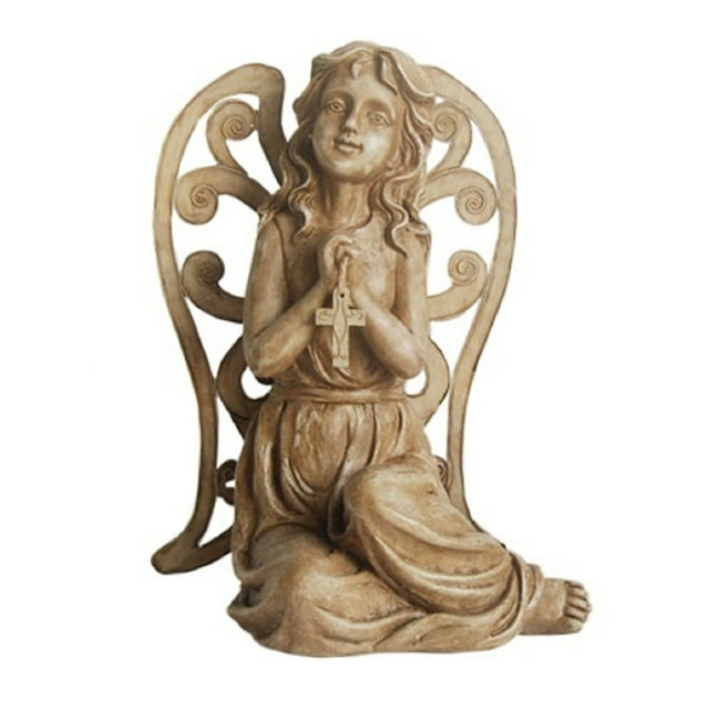 Northlight 14.5" Sitting Angel with Cross Garden Statue Outdoor Decoration - Brown