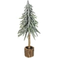 thumbnail image 1 of Northlight 14.75" Flocked Downswept Artificial Mini Pine Christmas Tree with Bark Base- Unlit, 1 of 3
