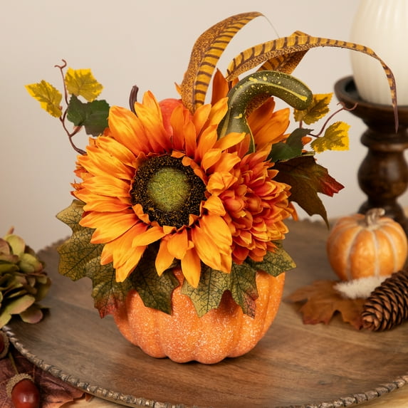 Northlight Sunflower and Gourds in Pumpkin Fall Harvest Decoration - 14.75"