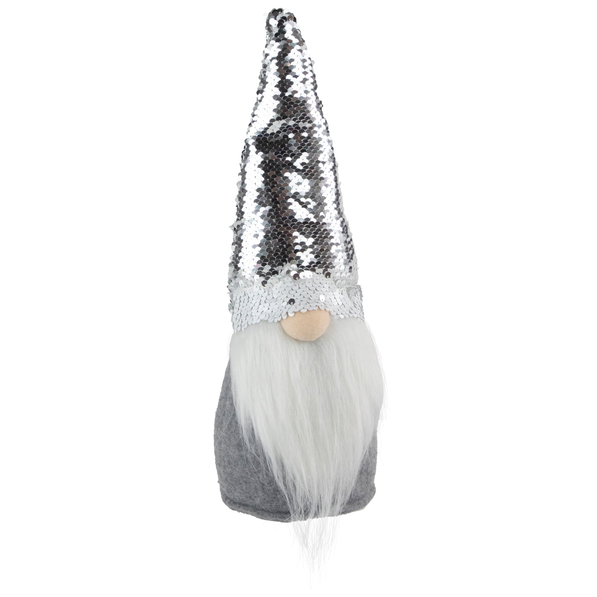 Northlight Standing Christmas Gnome with Flip Sequin Hat - 14" - Silver and Gray