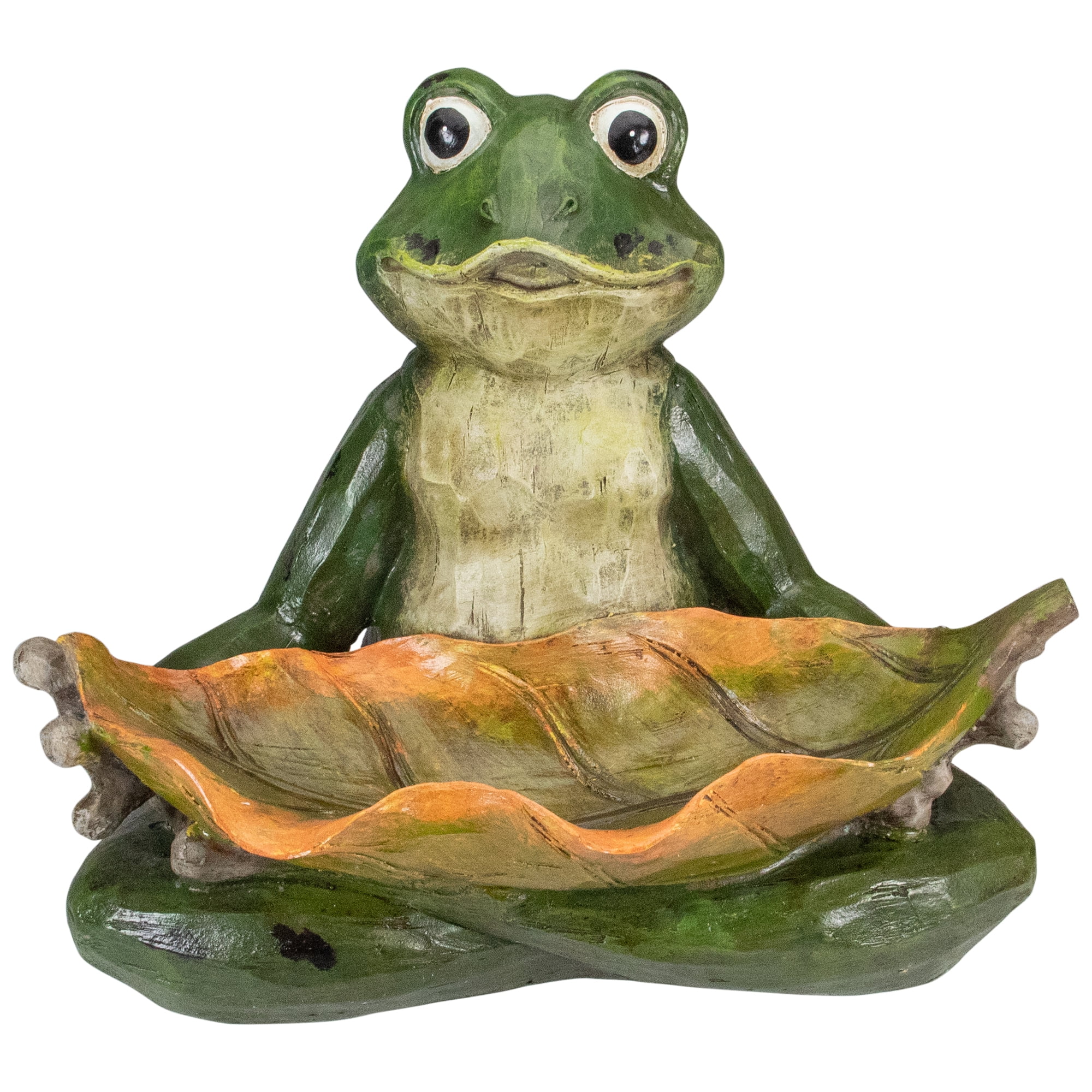 Northlight Frog Holding Leaf Birdfeeder Outdoor Garden Statue - 14"