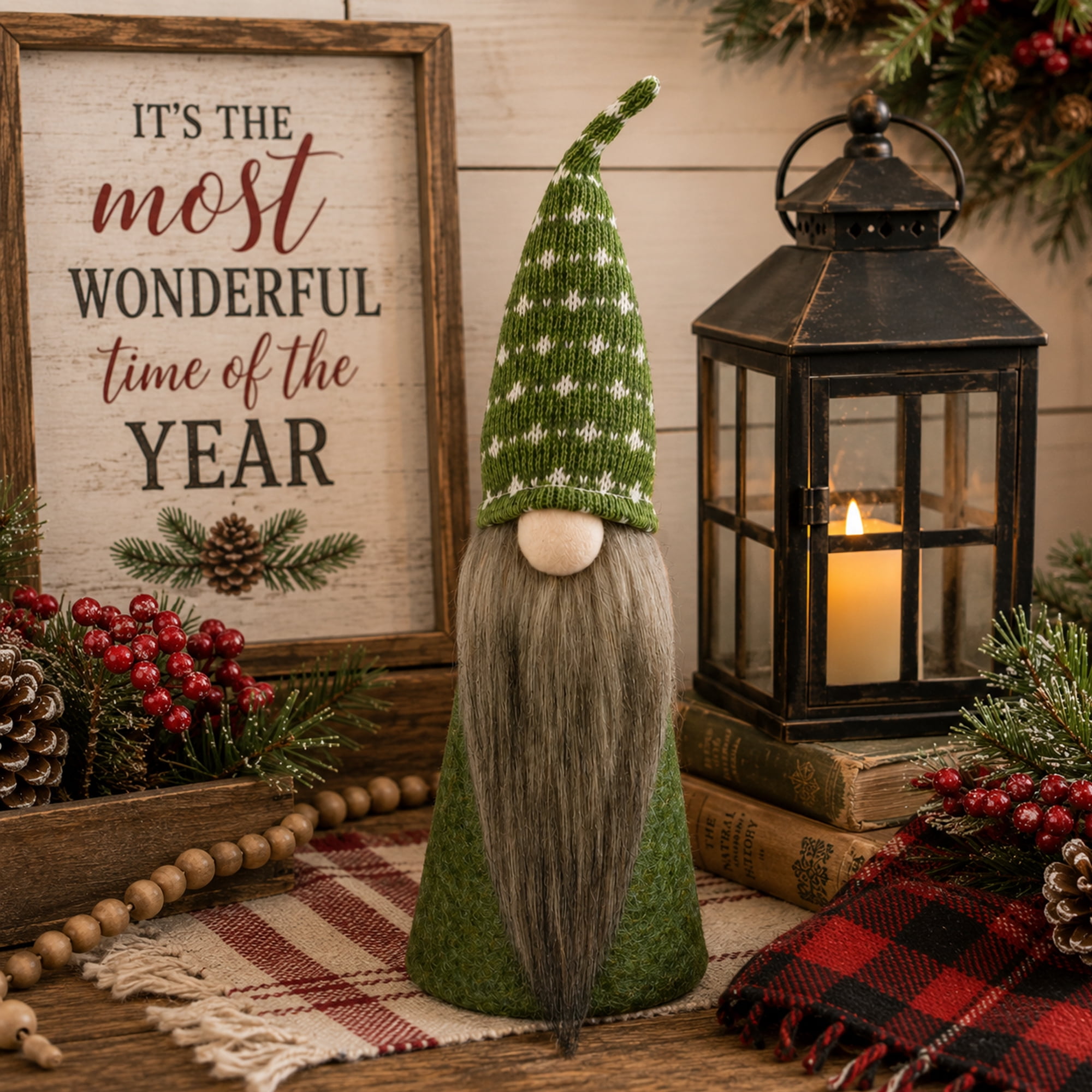 Northlight Cone Gnome Christmas Figure - 14" - Green and White