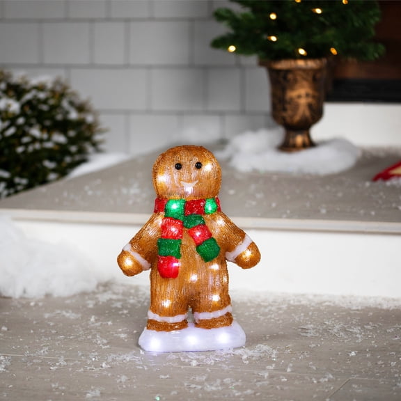 Northlight 14" LED Lighted Acrylic Gingerbread Man with Scarf Outdoor Christmas Decoration