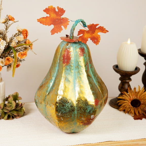 Northlight Gourd Metal Fall Harvest Decoration - 14" - Gold and Orange