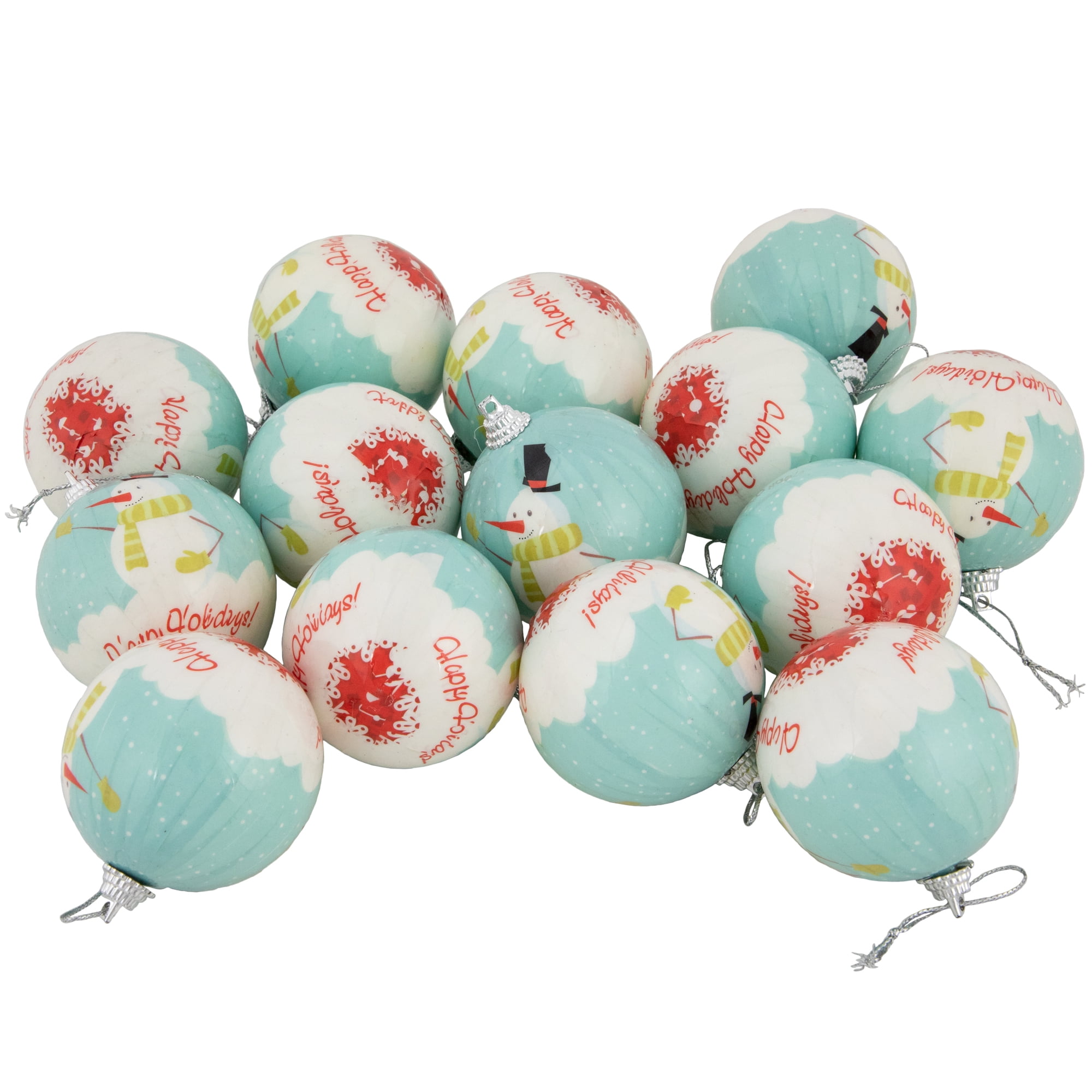 Snowmen 'Happy Holidays' Decoupage Plastic Christmas Ball Ornament Set