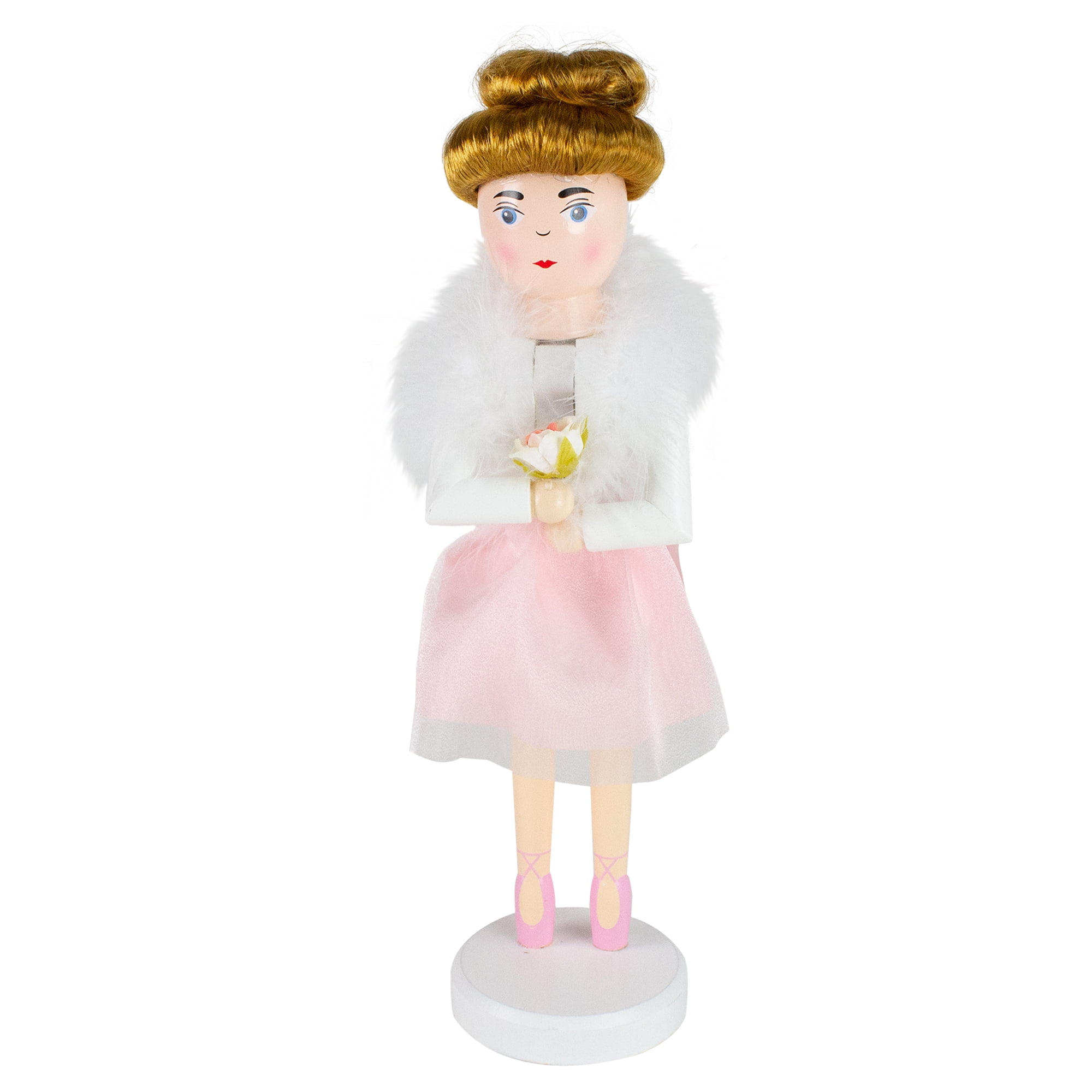 14" Pink Wooden Christmas Nutcracker Ballerina with Tulle Skirt
