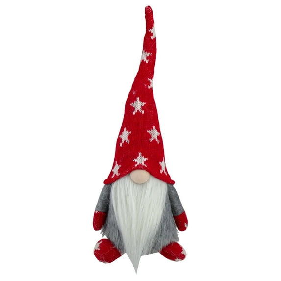 Northlight 14" Red and White Furry Gray Gnome Standing Christmas Decoration