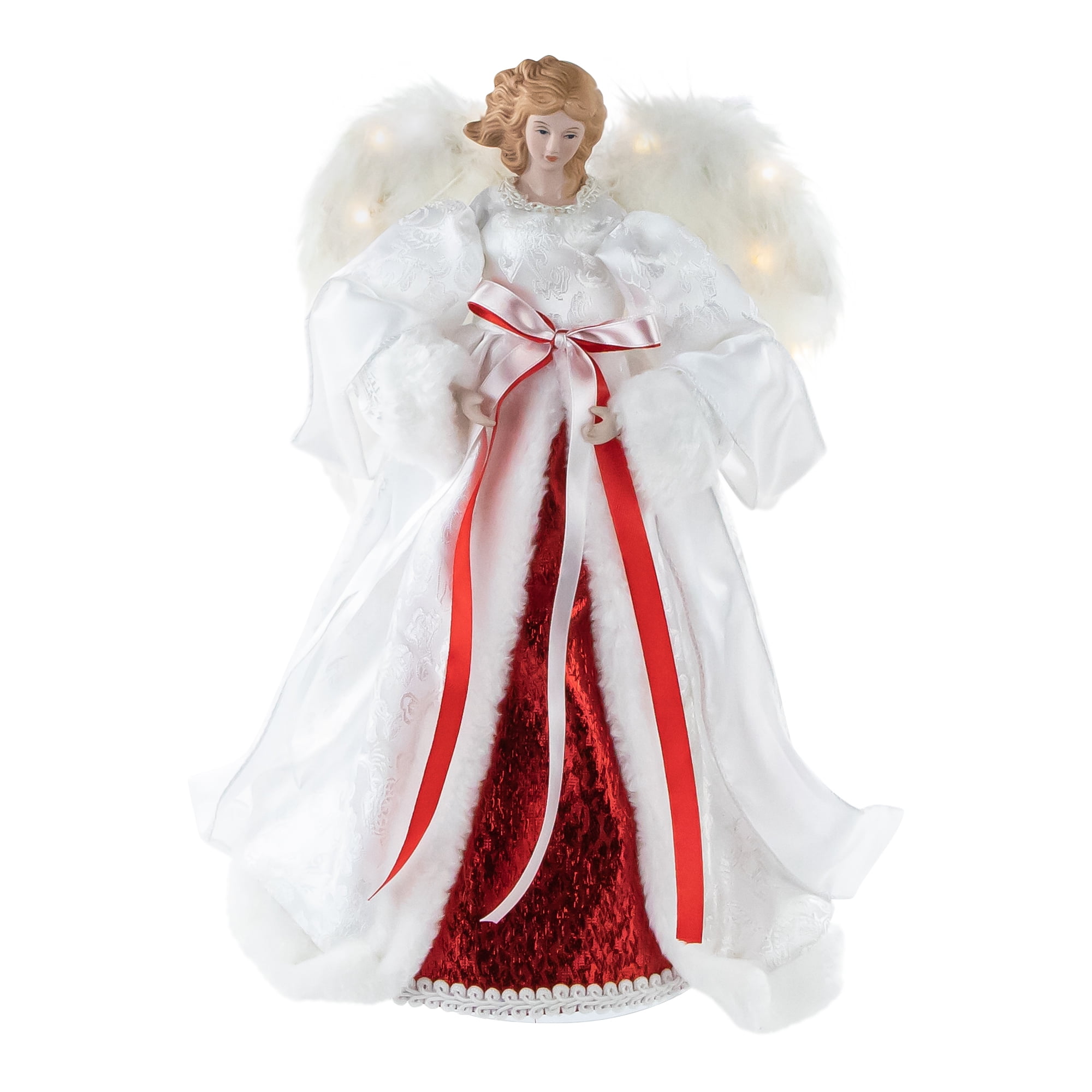 Northlight 14" White and Red Angel with Lighted Wings Christmas Tree