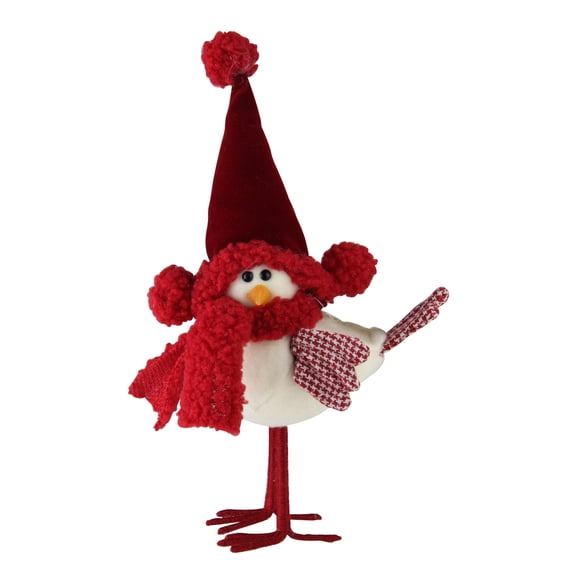 14" White and Red Standing Bird Christmas Tabletop Decor