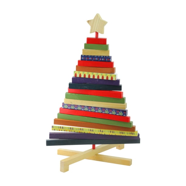scandinavian christmas Northlight 15.5" Beige and Red Adjustable Wooden Christmas Tree Tabletop Decor