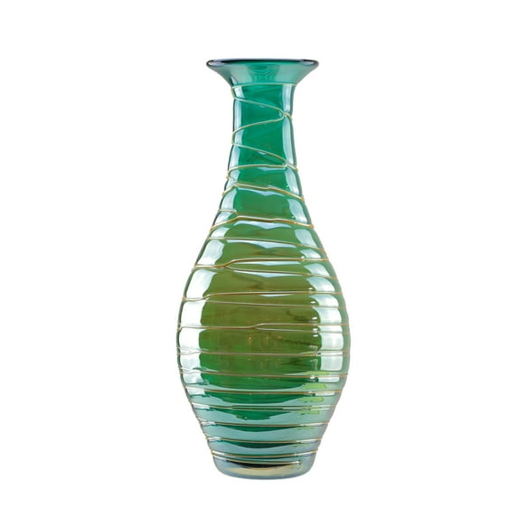Northlight 15.5" Teal Blue with Caramel Colored Swirls Hand Blown Decorative Glass Vase