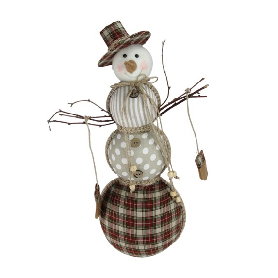 15.75" Brown and White Plaid Snowman Christmas Decor