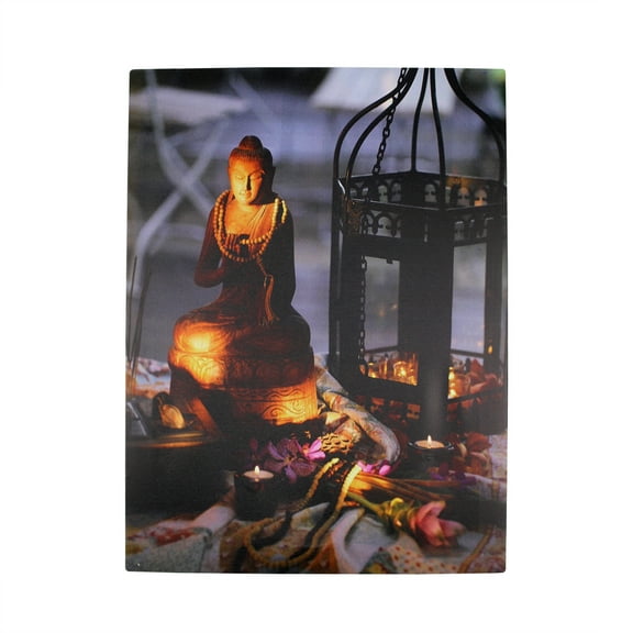 Northlight 15.75" LED Flickering Candles in a Metal Lantern with Buddha Wall Art
