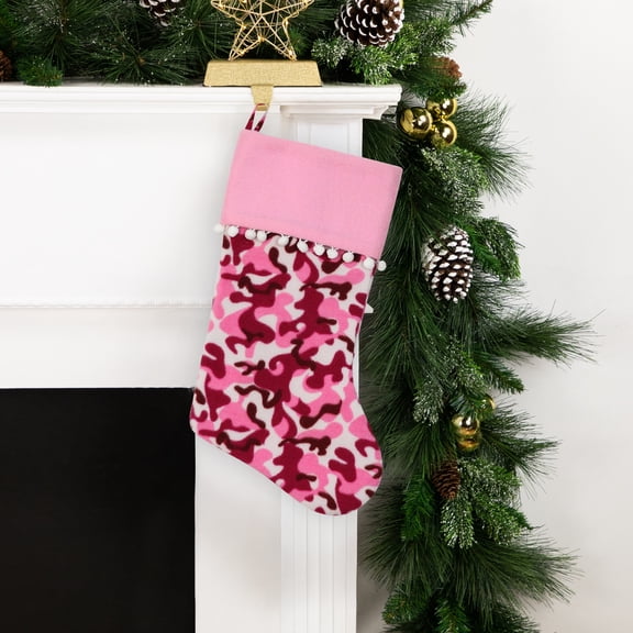 Northlight 15.75" Pink and Brown Camouflage Christmas Stocking with Cuff