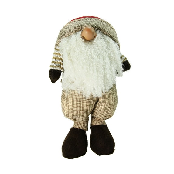 Northlight 15.75" Plush Brown Plaid Nordic Santa Standing Christmas Gnome Tabletop Figure