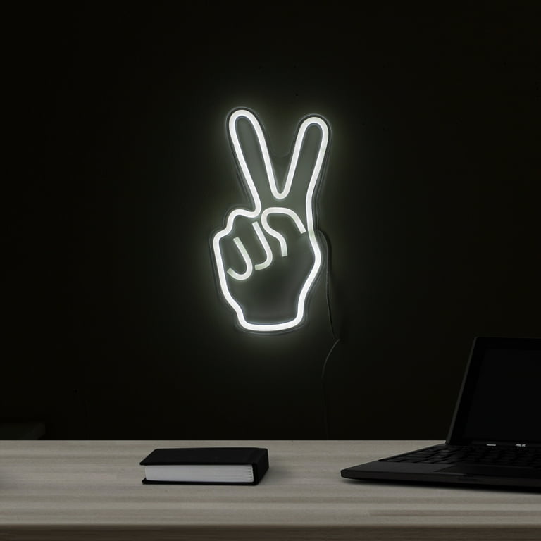 Northlight 15 Bright White Neon Style Peace Fingers LED Lighted