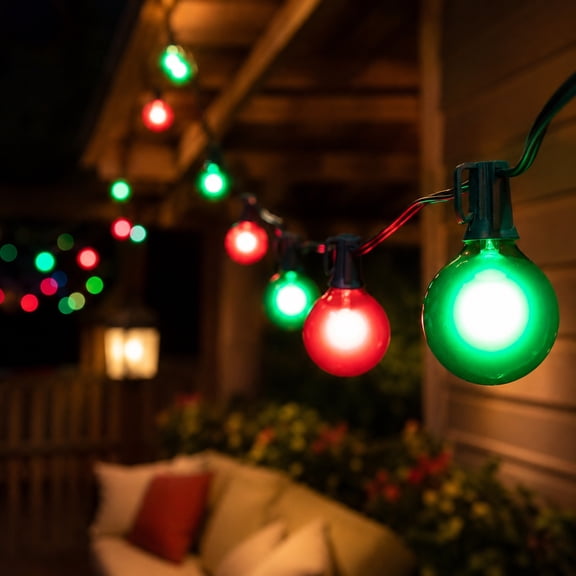 Northlight Satin G50 Globe Indoor Outdoor Patio Lights - Green and Red - 14' Green Wire - 15ct