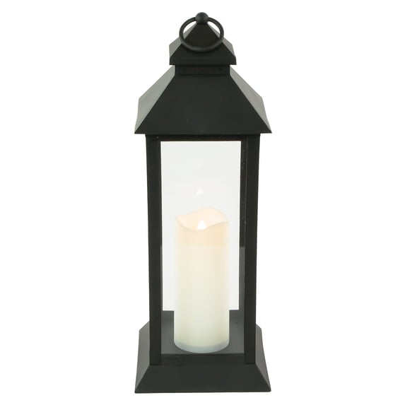Northlight 15" LED Battery Operated Black Lantern with Flameless Candle