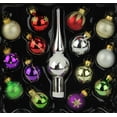 thumbnail image 1 of Northlight 15-Piece Multi-Color Mini Glass Ball and Finial Tree Topper Christmas Ornament Set, 1 of 1