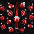 thumbnail image 1 of Northlight 15-Piece Red and White Mini Glass Ball and Finial Tree Topper Christmas Ornament Set, 1 of 2