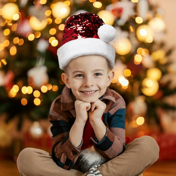 Northlight 15" Red and Silver Reversible Sequined Christmas Santa Hat with Faux Fur Cuff