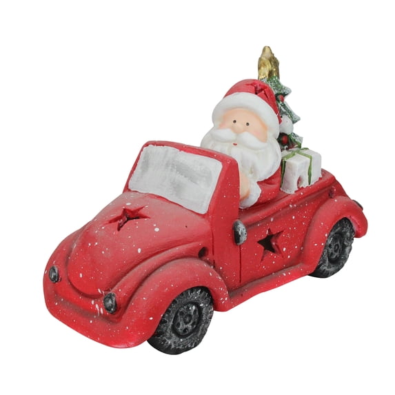 Northlight 15" Red and White Santa Claus Driving Vintage Beetle Christmas Tree Table Top Decoration